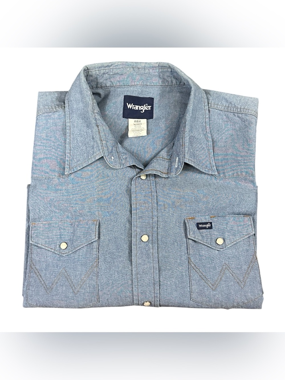 Wrangler Men’s 4X Big Western Pearl Snap Shirt Denim Long Sleeve 100% Cotton